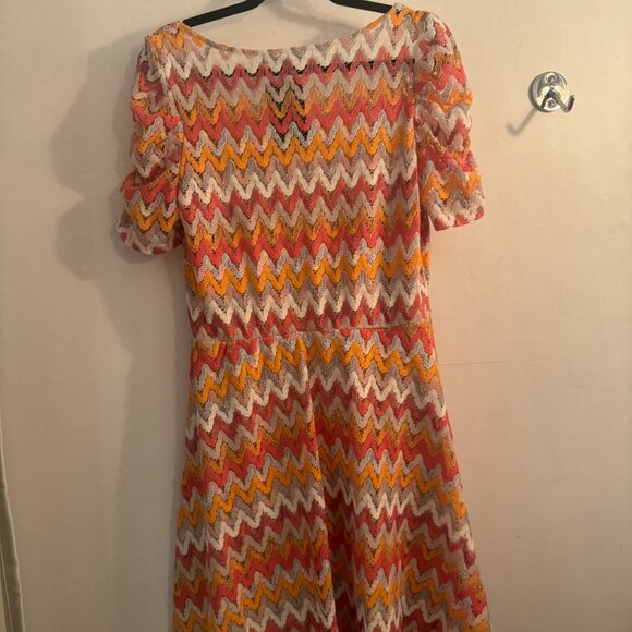 NY Collection Pink & Orange Chevron Knit Dress – Size L - Picture 2 of 2